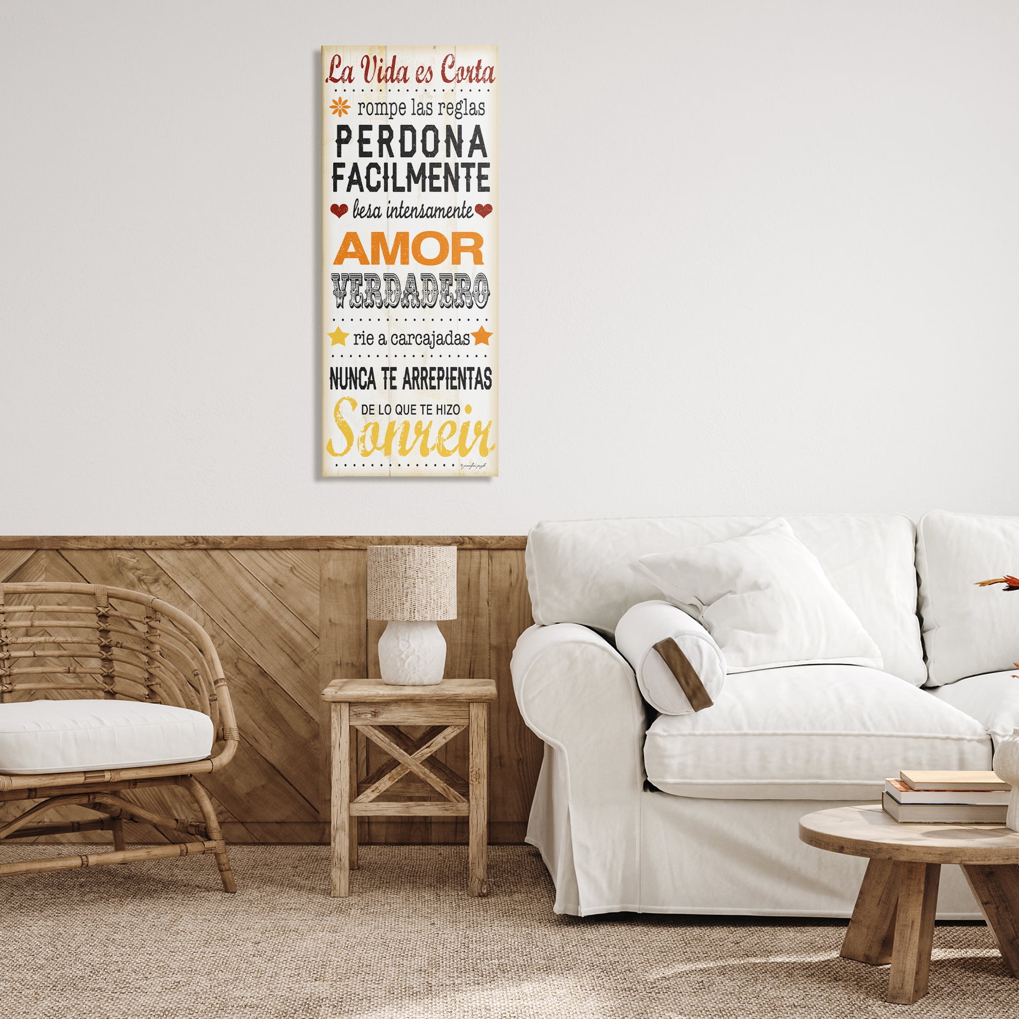 Stupell Industries La Vida es Corta Inspirational Quotes & Sayings Painting Wrapped Canvas Art Print Wall Art, 20 x 48