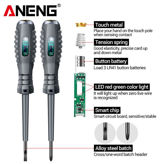 2PCS Voltage Tester Screwdriver Set - Multifunctional, Magnetic Tips for Enhanced Efficiency, Dual-Use Design with Neon Light Display for AC/DC Circuit Detection, Comfortable Anti-Slip Grip