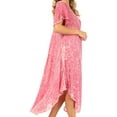 thumbnail image 3 of Sakkas Lila Freckled Dyed Cap Sleeve Scoopneck Long Caftan Dress / Cover Up - Coral - One Size, 3 of 5