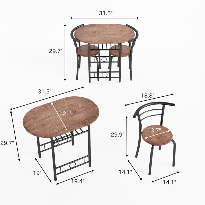 Lacoo 3-Piece Small Dining set, Table and Chair Set for 2 ,for Living Room, Dining Room, Kitchen, Brown