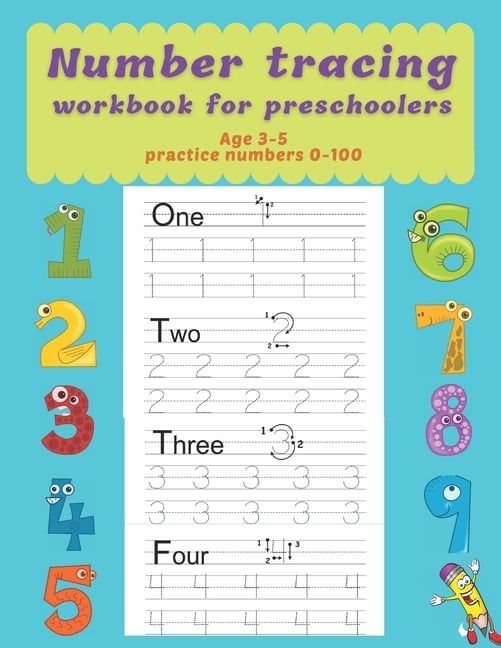 Number tracing workbook for preschoolers Age 3-5 practice numbers 0-100 ...