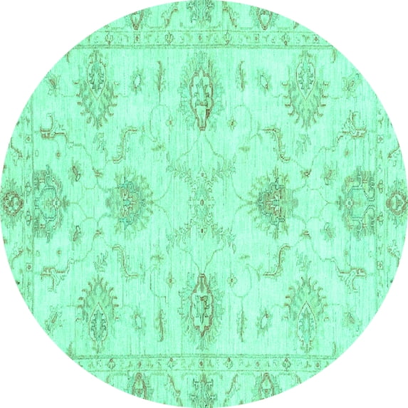 Ahgly Company Machine Washable Indoor Round Oriental Turquoise Blue Traditional Area Rugs, 3' Round