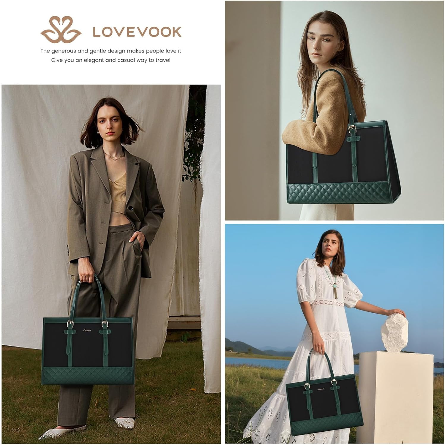 Lovevook Tote Work Bag for Women, Canvas Tote Laptop Bag 15.6" Fashion Large Handbag with Clutch Purse Daily for Office College Teacher Travel