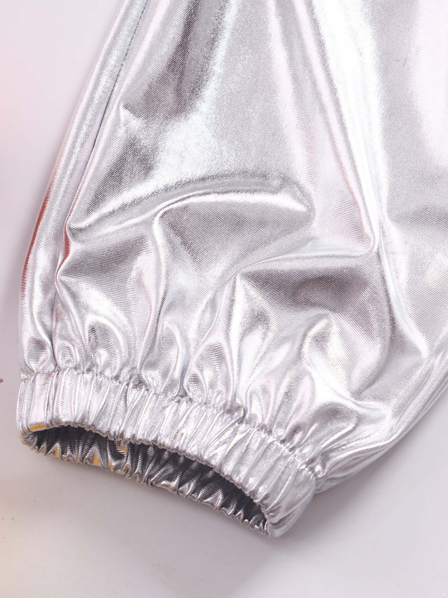 CHICTRY Shiny Holographic Cargo Pants Girls Boys Jazz Hip-Hop Street Dance Wear Trousers with Pockets Silver 10