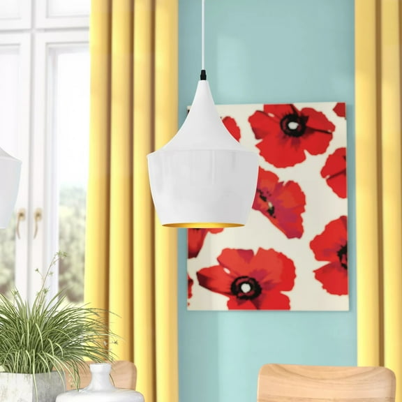 Boho Pendant Light - 1 Light Farmhouse Ceiling Fixture - White Shade Adjustable Height