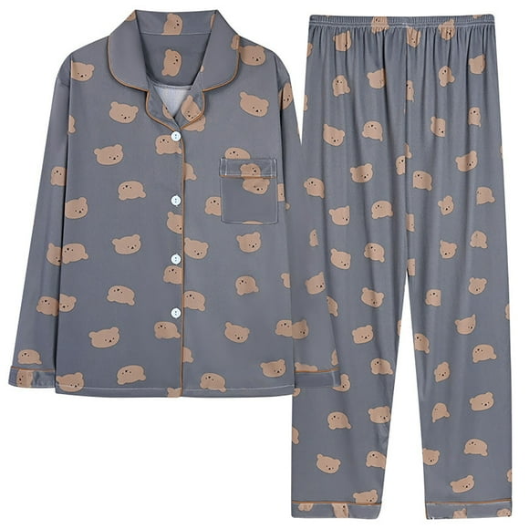Alitao Womens Pajama Sets Lounge Sets Pajamas Women Autumn And Winter Long Sleeve Lapel Vest Suit Trousers Plus Size Home Service Matching Pajamas Women'S Sleepwear Dark Gray 2XL