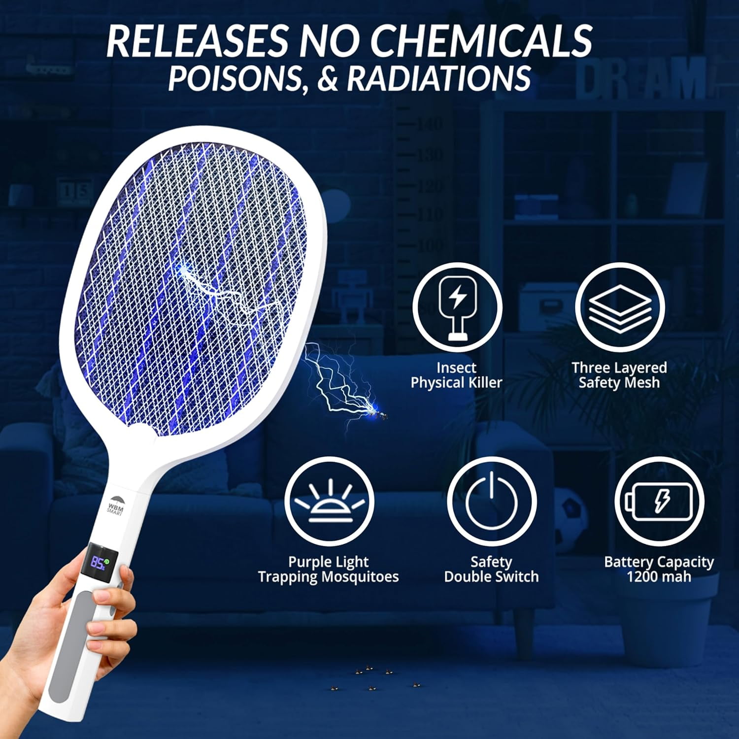 2 in 1 Electric Bug Zapper, Mosquitoes Trap Lamp & Racket, USB Rechargeable Fly Swatter for Home and Outdoor Powerful Grid 3-Layer Safety Mesh Safe to Touch, Pack of