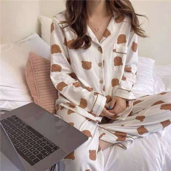ML Plaid Women Pajamas Sets Sleepwear 2 Piece Female Pyjama Lady Loungewear Long Sleeve Pants Pijama Cute Nightwear Pjs