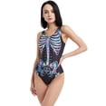 thumbnail image 5 of Women Gothic Style One-piece Swimsuit Skeleton Pattern Bathing Suit Tummy Control Swimwear, 5 of 7