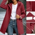 thumbnail image 6 of Womens Hooded Jackets, Mid Length Waterproof Windbreaker with Zip Button Placket & Pockets, Trendy Outerwear, Hiking Travel Wear | VerBelle,Wine S, 6 of 9