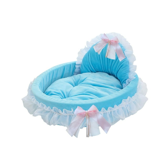 Soft Plush Dog Bed Non Slip Portable Cat Sleeping Pad Lace Bow Decor Comfortable S