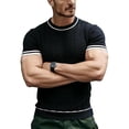 thumbnail image 3 of vdgthytj Mens Short Sleeve T Shirts Crew Neck Cable Knit Regular Fitted Tees Summer Casual Striped Sweater T Shirts, 3 of 4