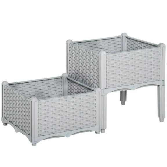 Topcobe 2-Piece Raised Garden Bed with Legs, Self-Watering Planter Box Raised Bed to Grow Flowers, Herbs & Vegetables, Gray, Planters for Outdoor Plants, Raised Beds for Gardening