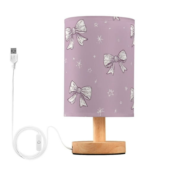 Light Purple Bows Small Stars Table Lamp with USB Port LED Warm Light Lamp Night Light Home Decor