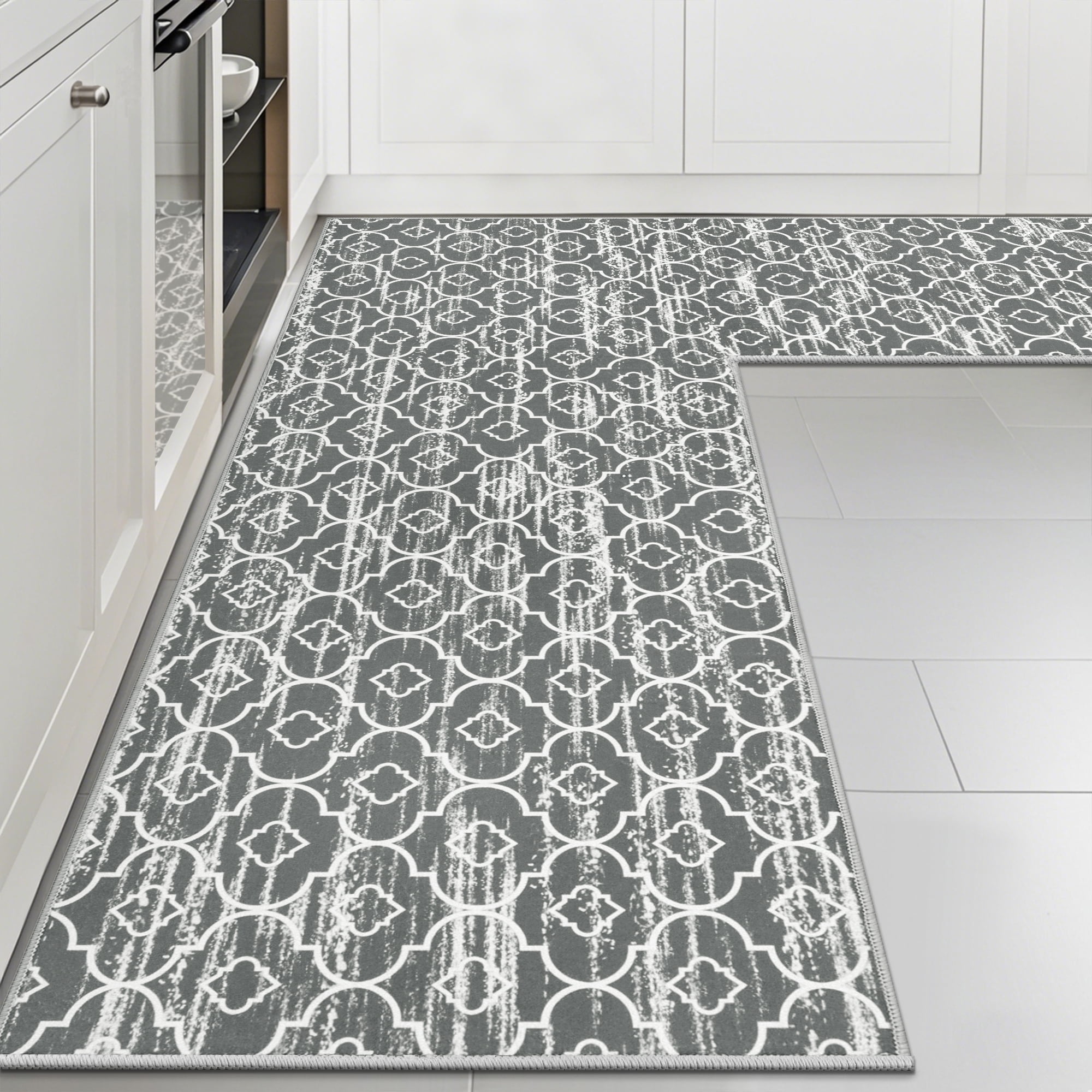 MeyJey Corner Kitchen Rug, 1 Piece Anti-Slip L Shape Kitchen Mat for Floor, Absorbent Runner in Front of Sink, Washable Floor Rugs for Home,Kitchen(Gray-L,24”x 71”x 71”)