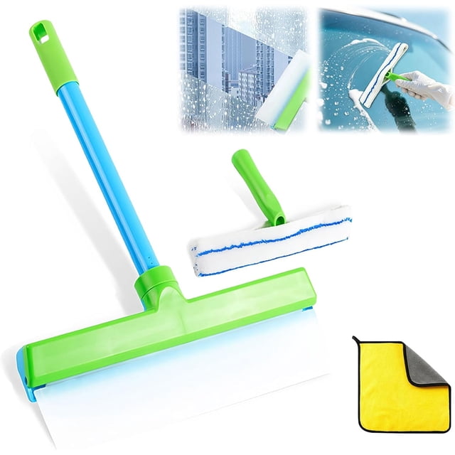 2026 New Scratch-Free & Streak-Free Squeegee 5-Piece Set for Glass Cleaning, Recyclable Silicone Window Squeegee Kit, 3 in 1 Glass Cleaning Tool with Rotatable Rubber & Microfiber Scrubber (Green)