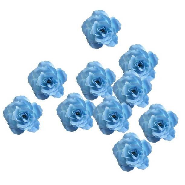 10 rosas artificiales de seda de 7 cm para guirnaldas y decoración de bodas (DIY). Azul
