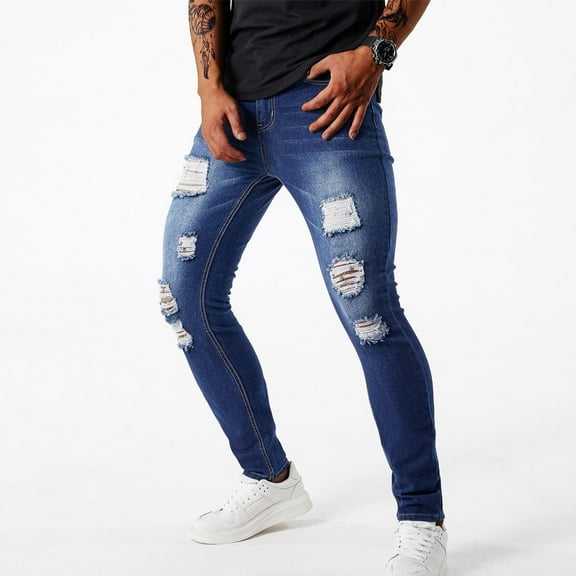 CYiJun Jeans for Men,Premium Soft Skinny Fit Mens Stretch Ripped Jeans