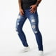 thumbnail image 4 of Pantalones largos para hombre, casuales, de moda, con bolsillos perforados, color sólido, elásticos, ajustados, de pierna corta, de mezclilla, pantalones para hombre, 4 of 7