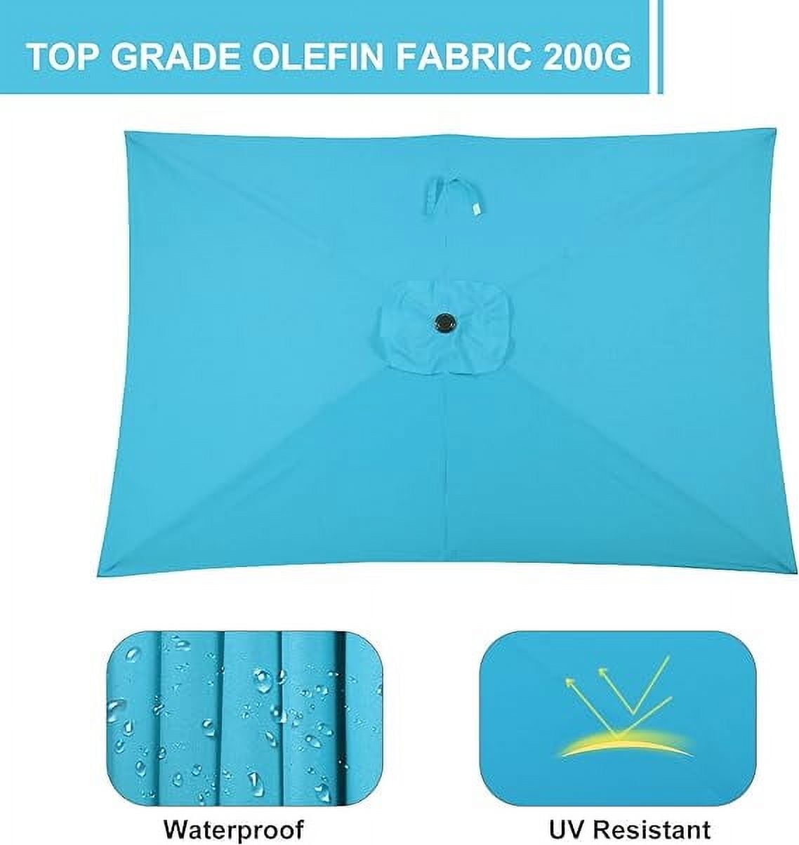 Heynemo 10x 6.5ft Rectangular Patio Umbrella, Outdoor Table Market Umbrella with Crank, 6 Steel Ribs, Polyester Canopy, Aluminum Pole,Lake Blue