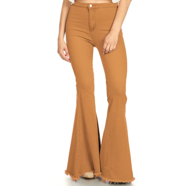 Feinuhan Jeans Évasés à Taille Haute pour Femme, Brun, XX-Grand