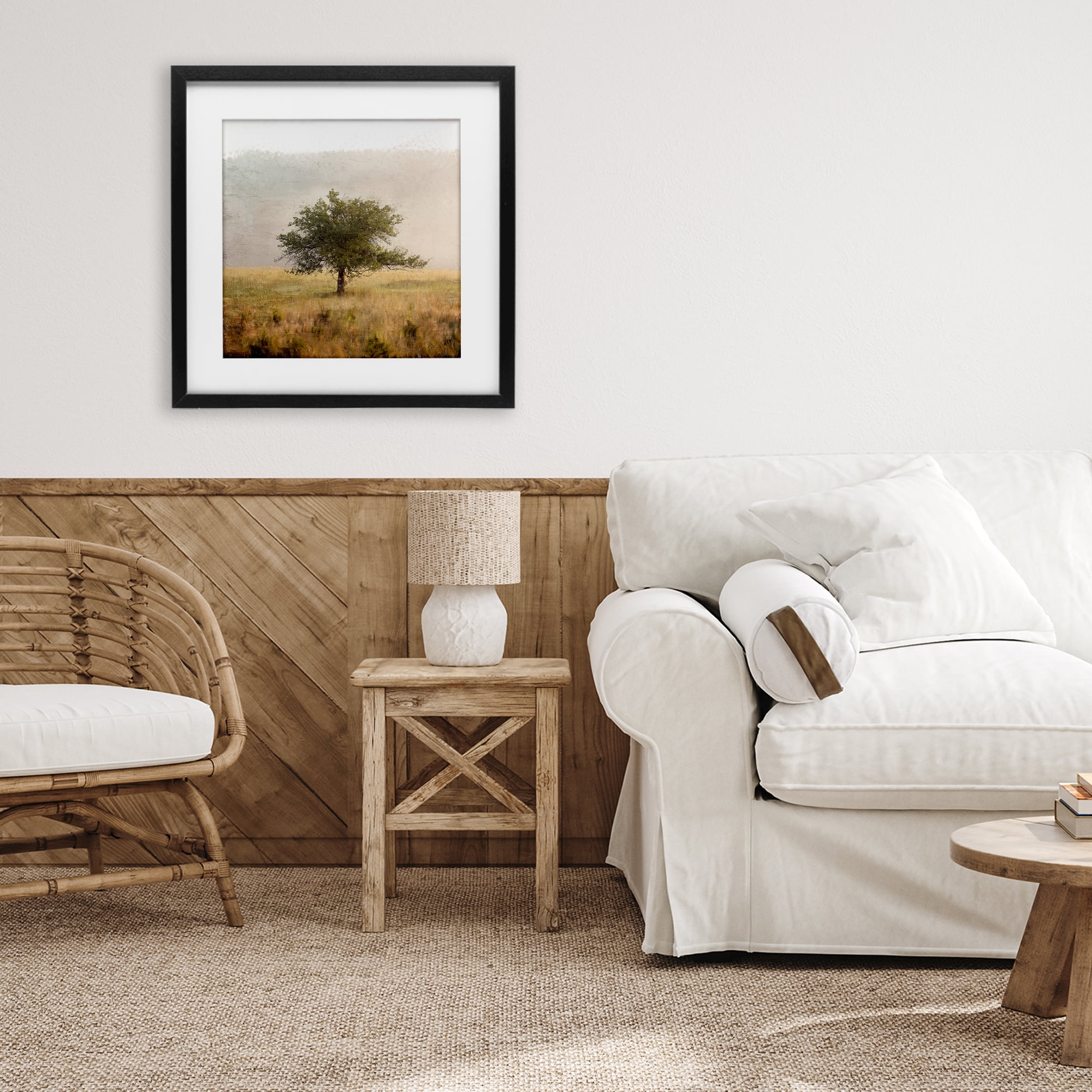 Stupell Industries Tree Alone in Golden Field Black Framed Print Under Glass, design by Anne Bailey