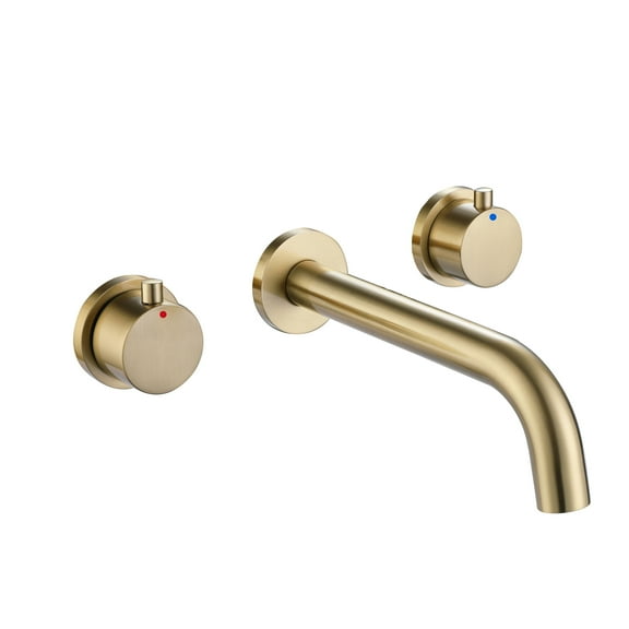 Wall Mounted Dual Handle Bathroom Sink Faucet, Solid Brass Three Hole Sink Faucet