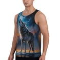thumbnail image 2 of KLL Lonely Night Sky Wolf Print Men's Muscle Gym Workout Stringer Tank Tops Bodybuilding Fitness T-Shirts Tank Tops Men-Large, 2 of 7