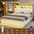 thumbnail image 7 of Full Size Bed Frame with Bookcase Headboard, Wooden Bed Frame Full Size with Charging Station, 4 Storage Drawers and LED Lights, with Type-C and USB, No Box Spring Needed, White, 7 of 7