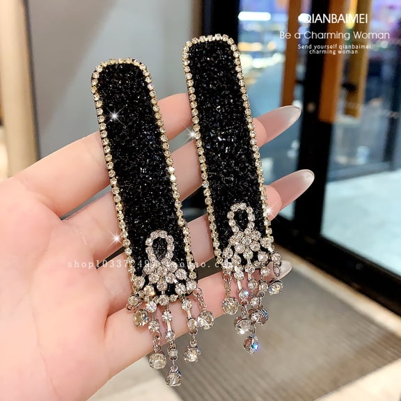 Black crystal tassel hair clip, elegant and stylish, side hair clip, women's hair accessory, bangs clip