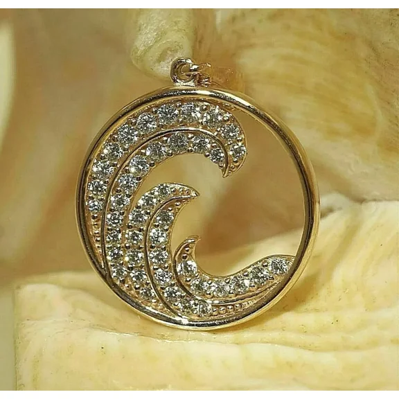 1.50Ct Round Cut Lab Created Diamond Ocean Wave Pendant Necklace in 14k Yellow Gold Plated