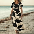 thumbnail image 2 of asdoklhq Church Dresses for Women Fashionable Printed Short Sleeved V-neck Dress Long Skirt Beige S, 2 of 5