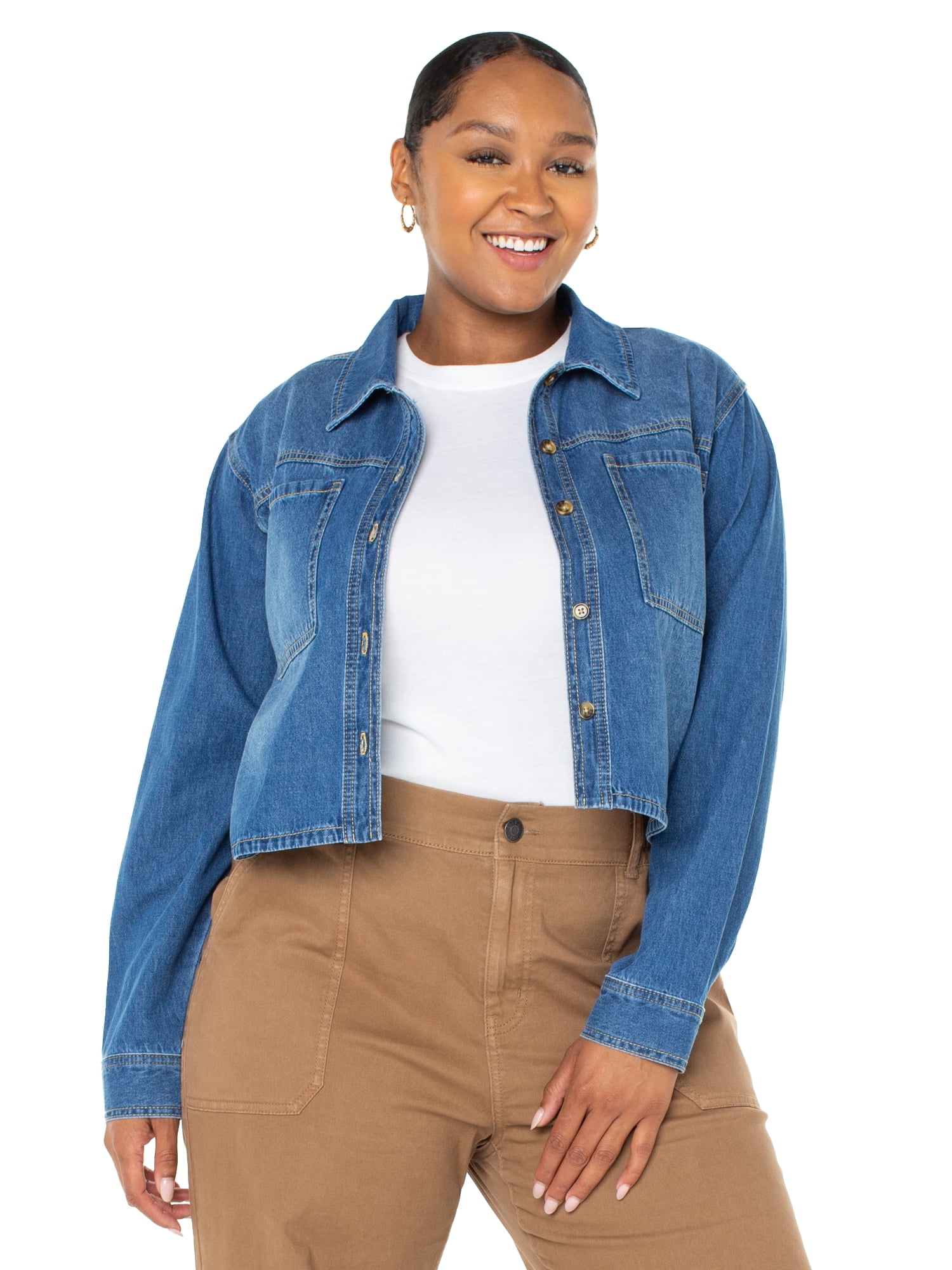 Celebrity Pink Women's and Women's Plus Hi Low Button Down Denim Top, Sizes XS-4X