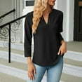 thumbnail image 2 of Women's V Neck Button Detail 3/4 Sleeve T Shirt For Casual Wear, 2 of 2