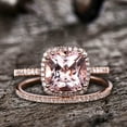 thumbnail image 2 of 5.25 Carat 10mm Cushion Cut Morganite Wedding Set Diamond Moissanite 10k Rose Gold Engagement Ring 8 Prongs 2pcs, 2 of 7
