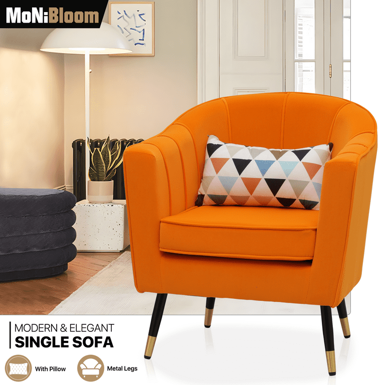 MoNiBloom Upholstered Accent Armchair for Living Room, Mid Century Modern Leatheraire Single Sofa Chair w/Lumbar Pillow for Reading, Metal Legs