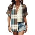thumbnail image 2 of lulshou Women's Plaid Shirt Fashion Button Shirt Female Lapel Neck Short Sleeves Loose T-shirt Blouse Trendy Casual Checkered Blouse Tops Summer Shirts, 2 of 5