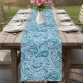 thumbnail image 4 of Light Blue Teal Table Runner - 108 Inch Long Retro Botanical Abstract Art Cotton and Linen Blended Dress Scarves Farmhouse Table Runner for Kitchen Dining, Coffee Table, 13" x 108", 4 of 8