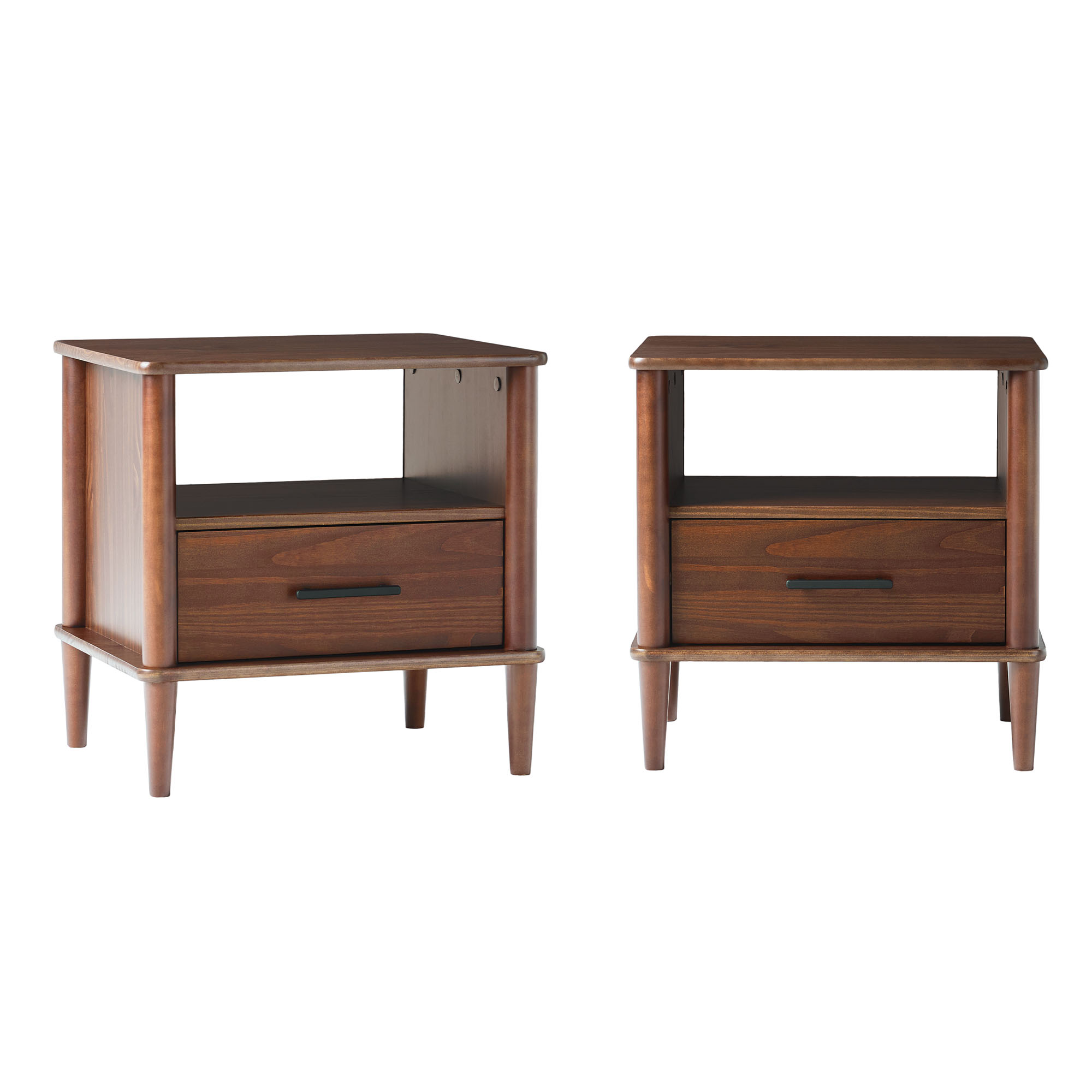 Walker Edison Transitional 1-Drawer Spindle-Leg Nightstand, Set of 2, Walnut