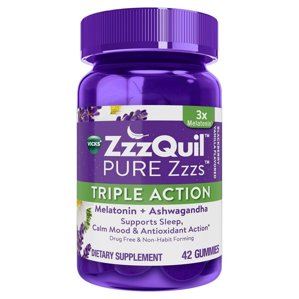 ZzzQuil Pure Zzzs Triple Action Gummy Melatonin Sleep Aid, 6mg, 42 ct