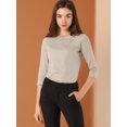 thumbnail image 3 of INSPIRE CHIC Blusa Estampado De Pata De Gallo Manga 3/4 Cuello Del Barco Oficina Trabajo Para Mujer Caqui M, 3 of 6