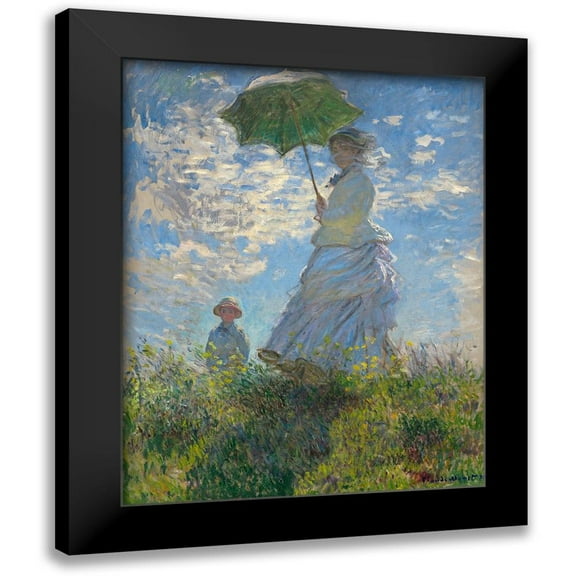 Monet, Claude 12x14 Black Modern Framed Museum Art Print Titled - Woman with a Parasol - Madame Monet and Her Son, 1875