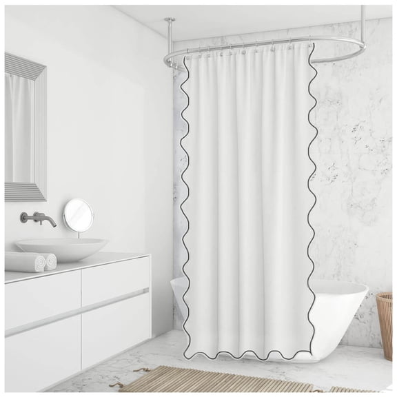 Scallop Embroidery Shower Cotton Curtain