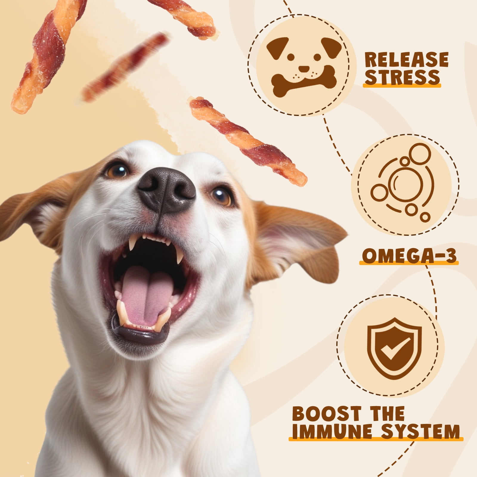 (3 pack) ASMPET Rawhide Free Dog Treats Chicken Jerky & Duck Wrap Cod Sticks, Healthy Treats for Dogs, Soft Chewy Healthy Natural Treats, 15pcs, 11oz
