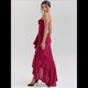 thumbnail image 4 of Vestido de Cóctel para Mujer, Sin Mangas, con Volantes Fruncidos en el Dobladillo, de , con Abertura Alta y Tirantes Finos. Vino Tinto M, 4 of 9