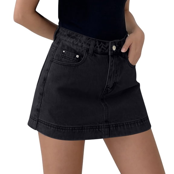 hoksml Women's High Waisted Denim Skirt A-Line Mini Skirt with Built-in Shorts Casual Washed Bottoms