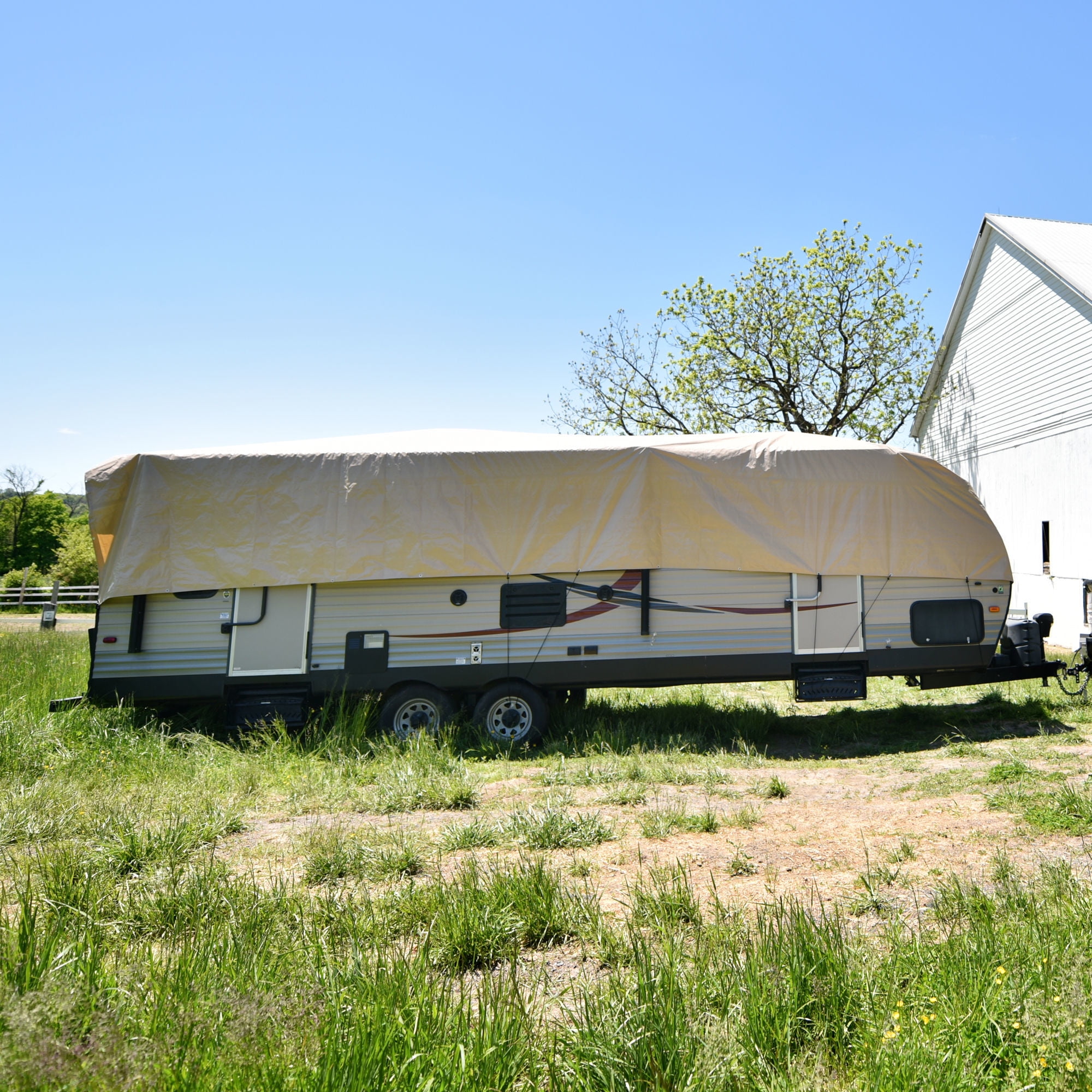 Budge Industries RV Rooftop Cover Fits Multiple RV Classes up to 50' Long (Tan, Polyester), 40' Long x 20' Wide