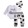 thumbnail image 4 of 3Pcs Baby Boys Clothes Bear Letter Long Sleeve Romepr+Pants Leggings +Hat Suit Newborn Outfits Set, 4 of 9