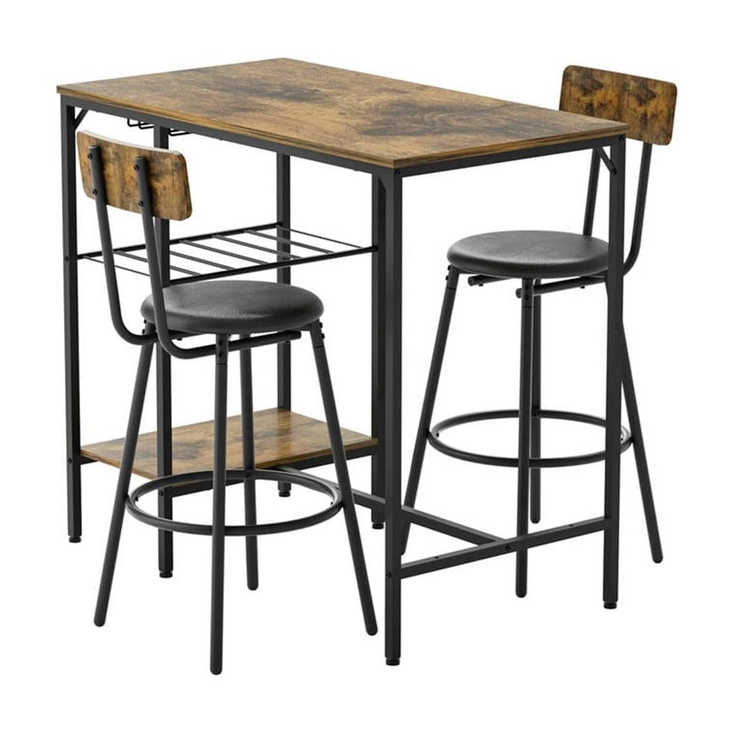 Demi Bonn 3-Piece Dining Table Set with 2 Upholstered Bar Chairs and Storage,dustrial Kitchen Bar Table Furniture Sets for Dining Room, Apartment, Brown