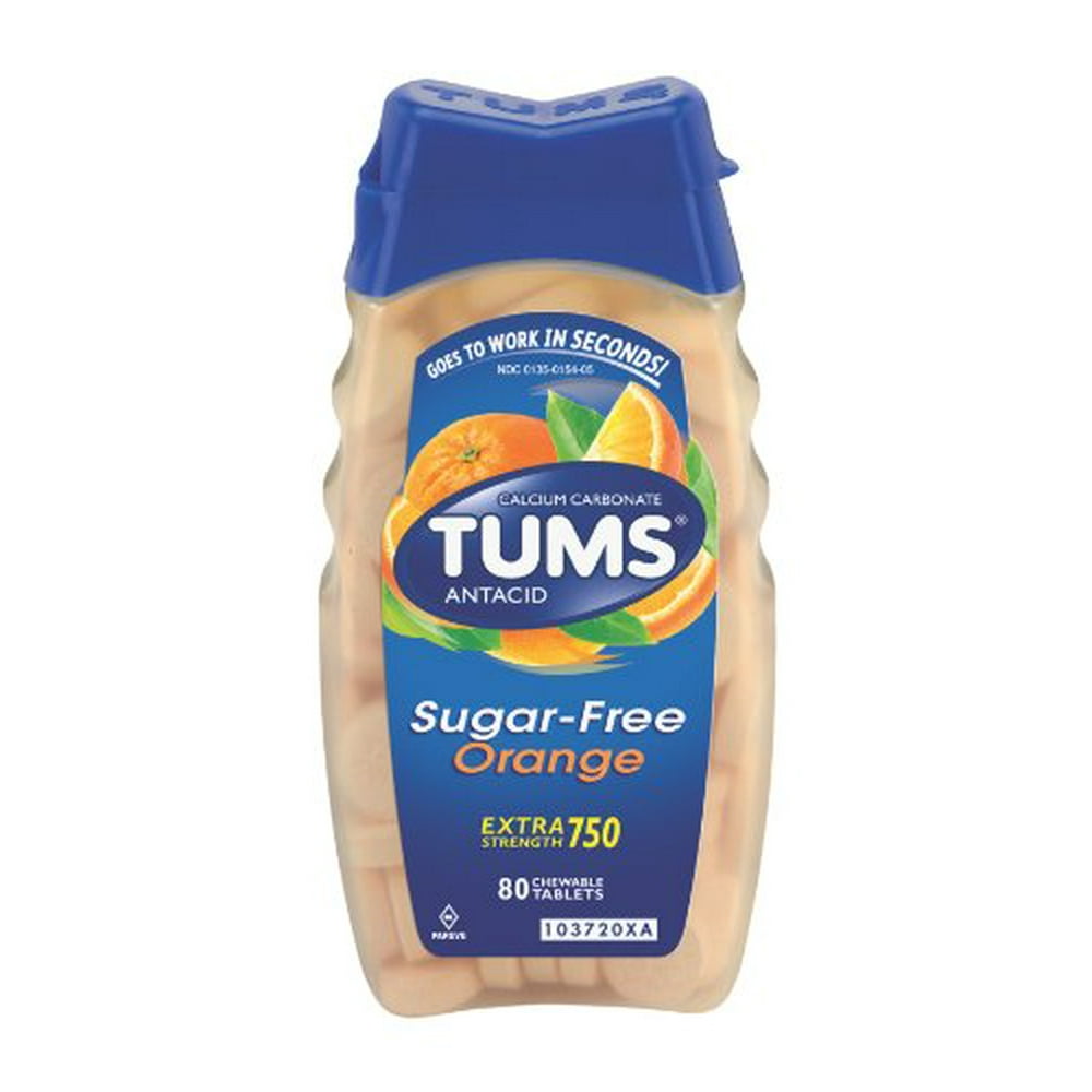 Tums Antacid Chewable Extra Strength, Sugar free, Orange, 80Count